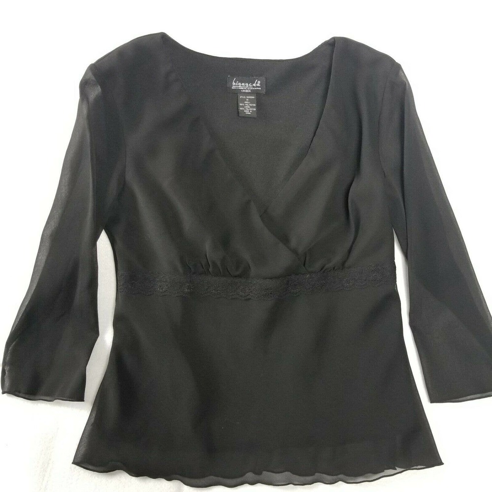 Biyaycda Womens Blouse Size Medium Black Kimono